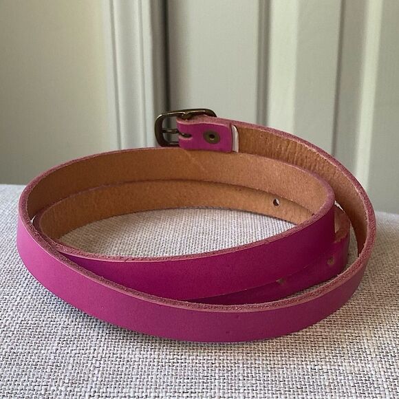 Gap Hot Pink Leather Belt Brass Tone Buckle Size Med - Picture 2 of 6